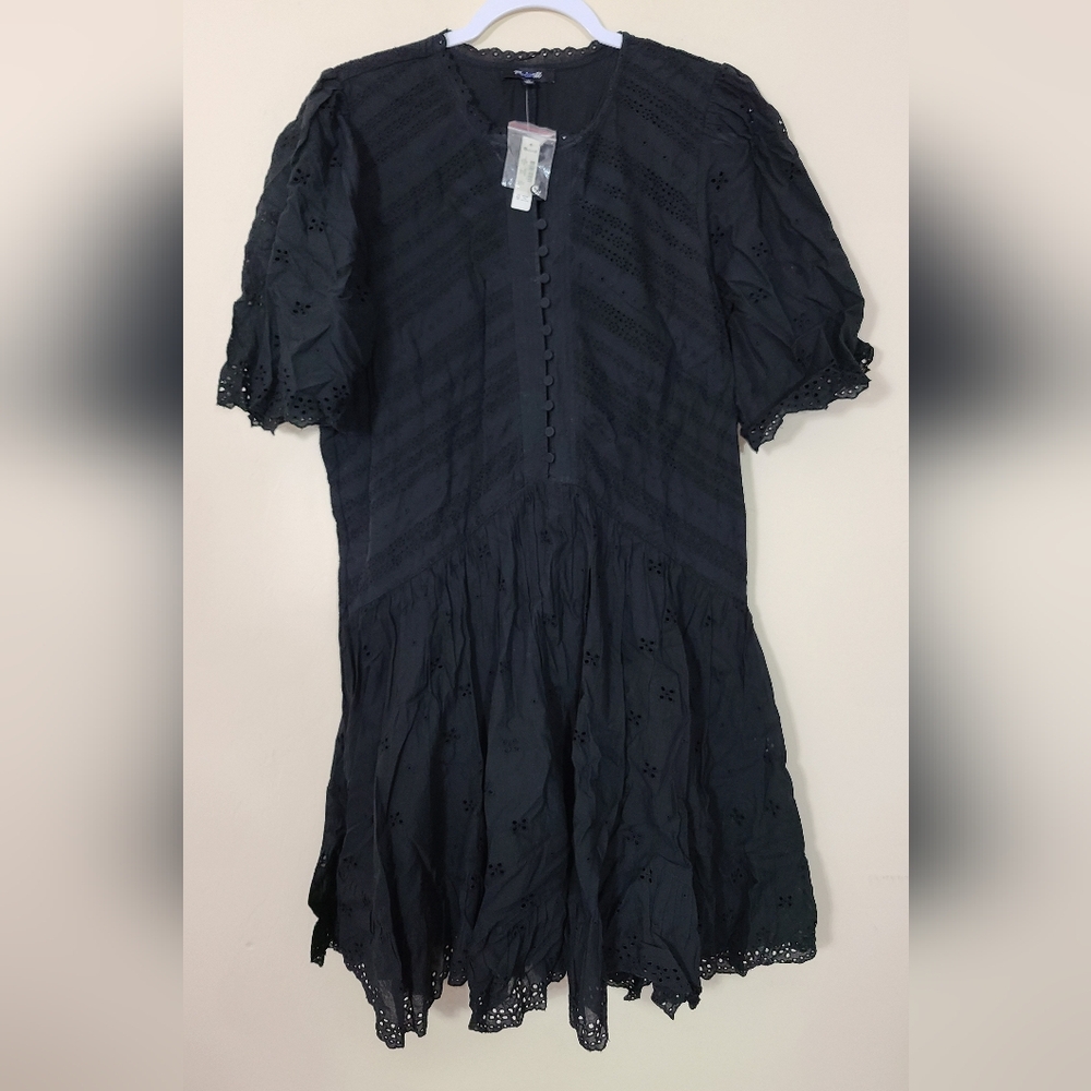 Madewell Black Eyelet Flutter Sleeve Mini Dress | Size 16 | NWT - Picture 7 of 8